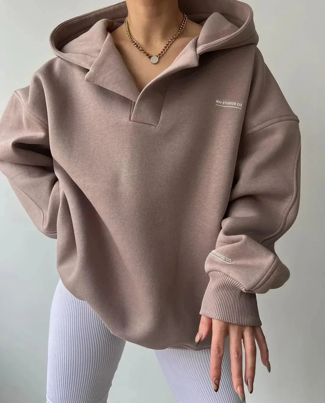 Sudadera Deportiva Oversize con Capucha Escote V