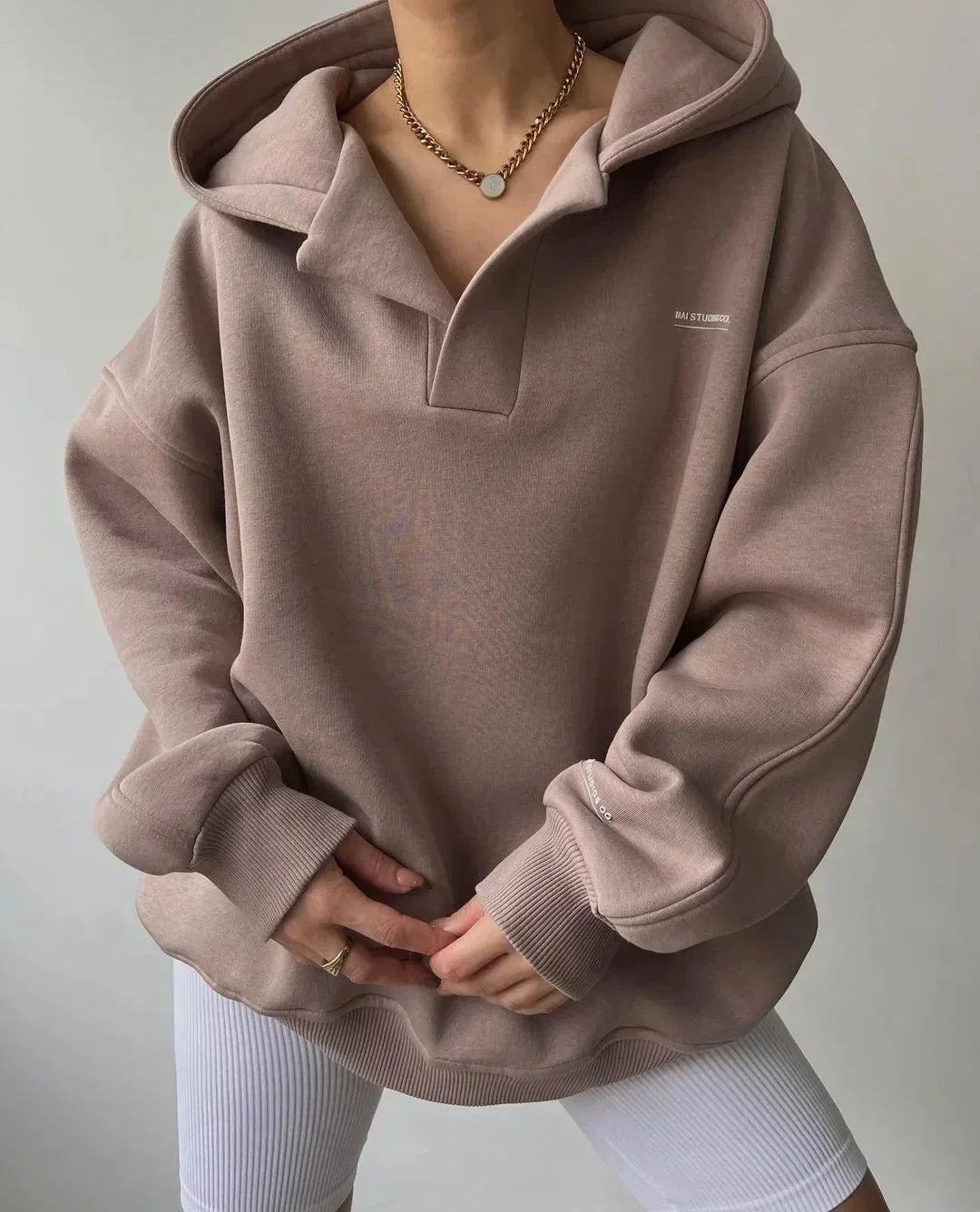 Sudadera Deportiva Oversize con Capucha Escote V