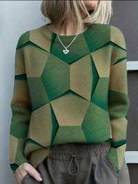 Jersey de Punto Estampado Geométrico Cuello Redondo Manga Larga
