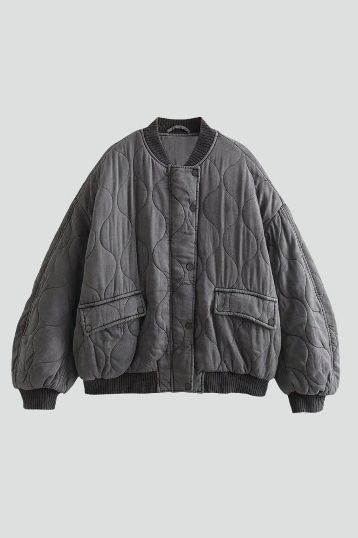 Chaqueta Bomber Acolchada Oversize Botones a Presión