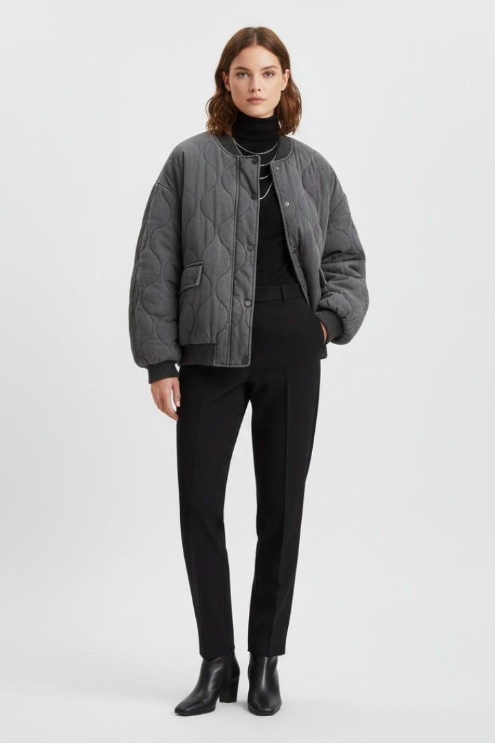 Chaqueta Bomber Acolchada Oversize Botones a Presión