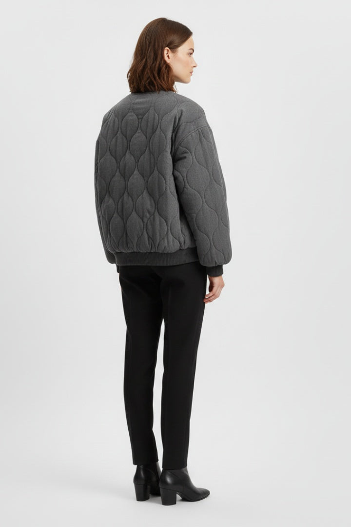 Chaqueta Bomber Acolchada Oversize Botones a Presión