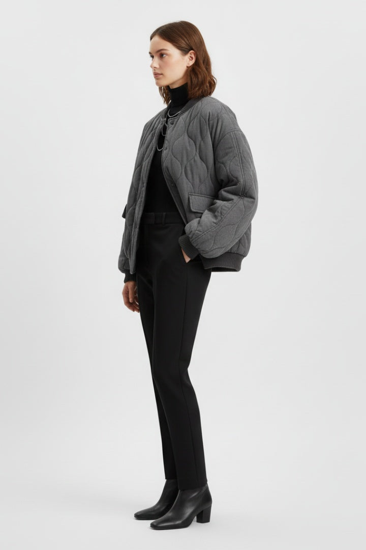 Chaqueta Bomber Acolchada Oversize Botones a Presión