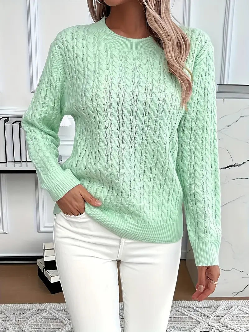 Jersey de Punto Trenzado Cuello Redondo Manga Larga