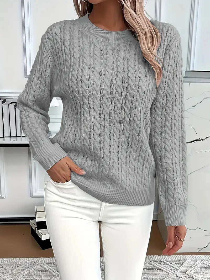 Jersey de Punto Trenzado Cuello Redondo Manga Larga