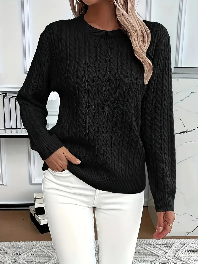 Jersey de Punto Trenzado Cuello Redondo Manga Larga