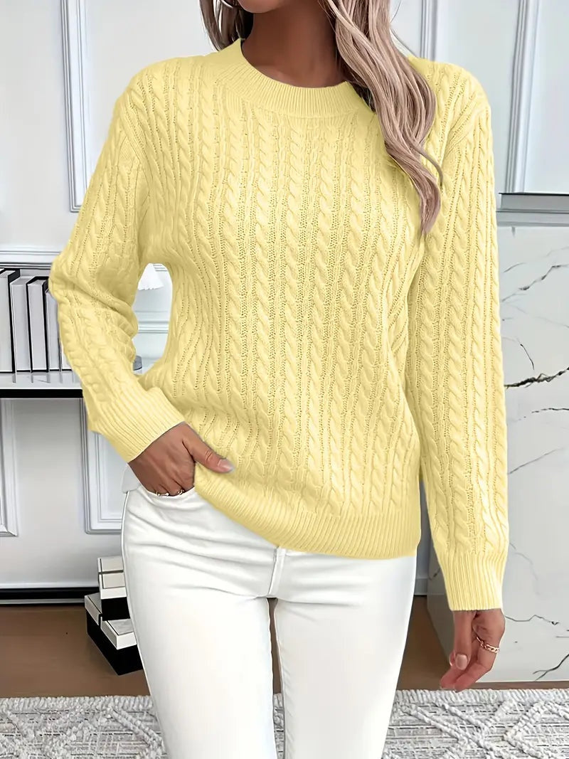 Jersey de Punto Trenzado Cuello Redondo Manga Larga