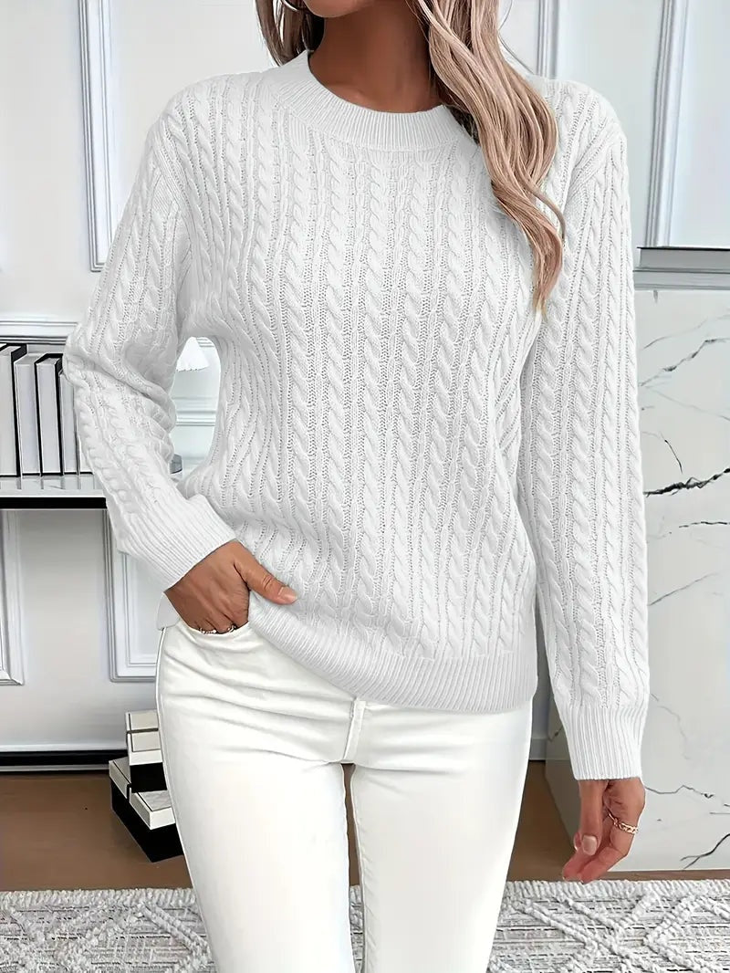 Jersey de Punto Trenzado Cuello Redondo Manga Larga