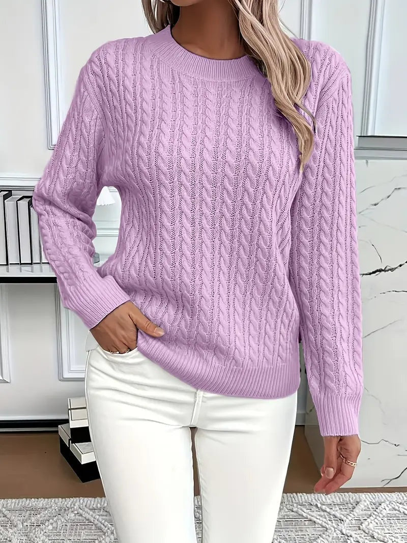Jersey de Punto Trenzado Cuello Redondo Manga Larga