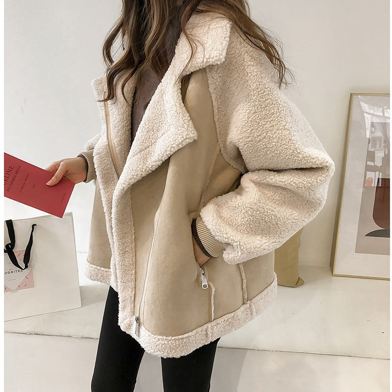 Chaqueta de Borreguito de Ante Cremallera Oversize