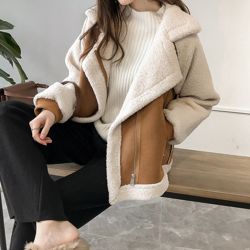 Chaqueta de Borreguito de Ante Cremallera Oversize