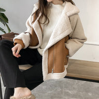 Chaqueta de Borreguito de Ante Cremallera Oversize