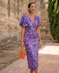 Vestido Midi Floral Mangas Globo