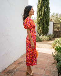 Vestido Midi Floral Mangas Globo
