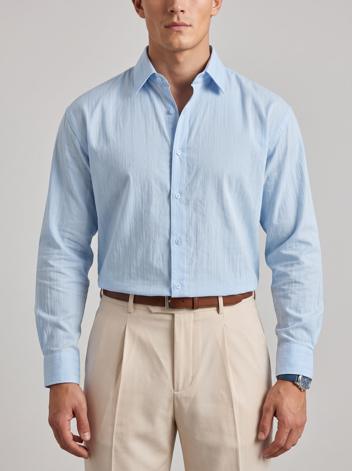 Camisa Rayas Finas Azul