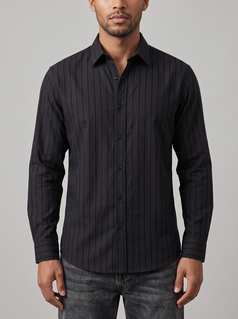 Camisa Rayas Finas Negra