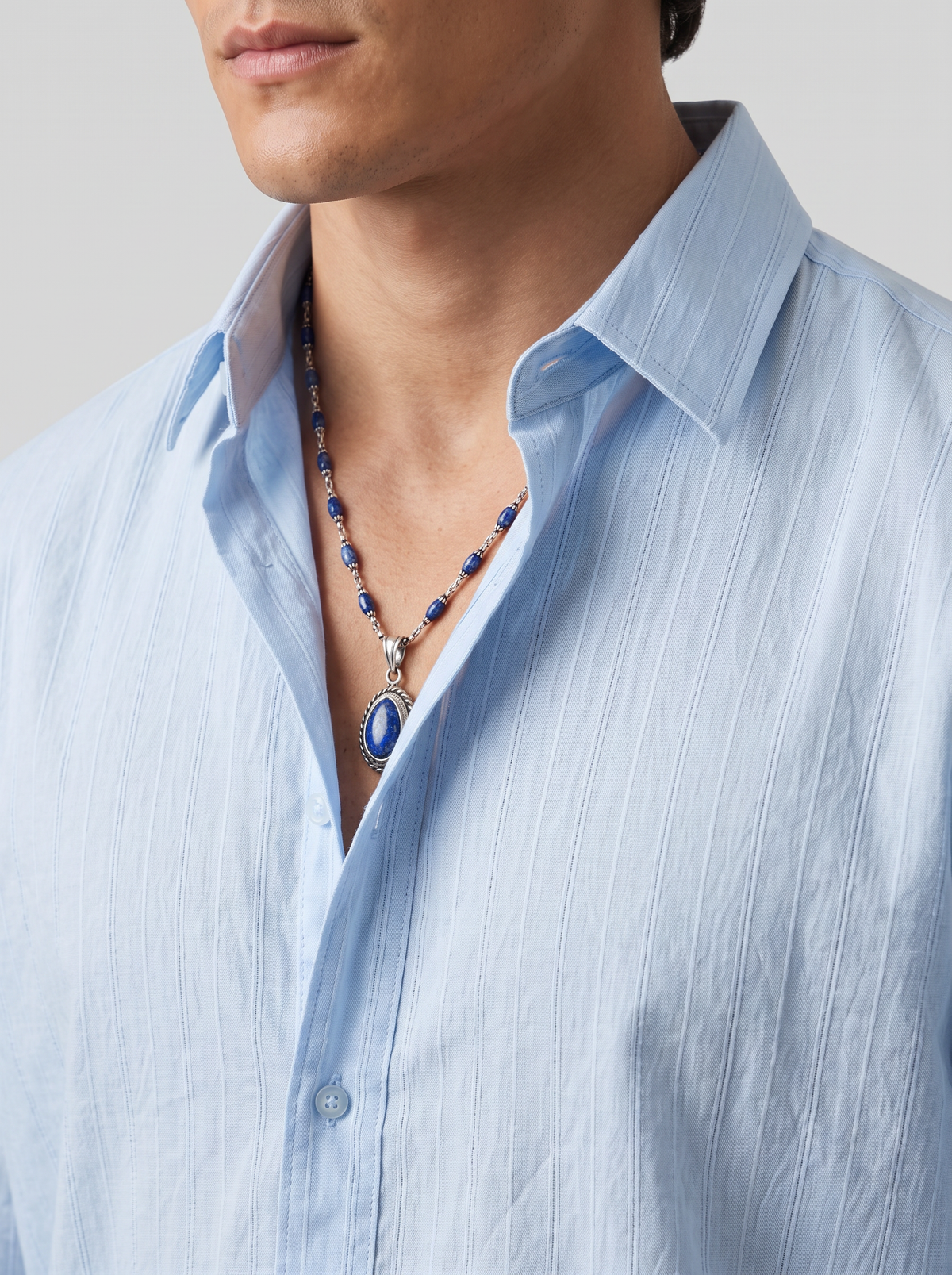 Camisa Rayas Finas Azul
