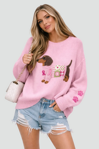 Jersey de Punto Oversize Estampado Perrito Cuello Redondo