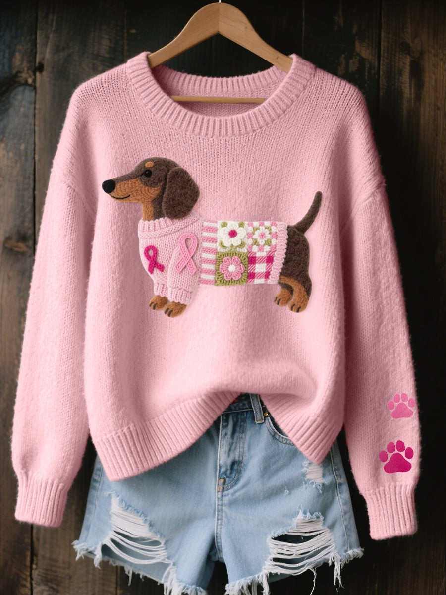 Jersey de Punto Oversize Estampado Perrito Cuello Redondo