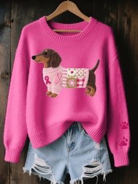 Jersey de Punto Oversize Estampado Perrito Cuello Redondo