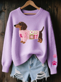 Jersey de Punto Oversize Estampado Perrito Cuello Redondo