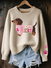 Jersey de Punto Oversize Estampado Perrito Cuello Redondo
