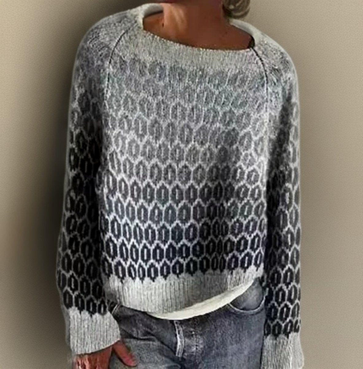 Jersey de Lana Estampado Nórdico Cuello Redondo Manga Larga