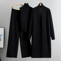 Conjunto de Punto Tres Piezas Cárdigan Largo y Pantalón Ancho
