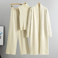 Conjunto de Punto Tres Piezas Cárdigan Largo y Pantalón Ancho