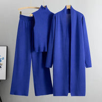Conjunto de Punto Tres Piezas Cárdigan Largo y Pantalón Ancho