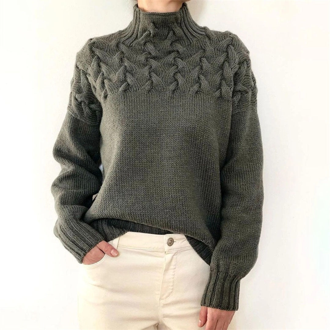 Jersey de Punto Trenzado Cuello Alto Manga Larga