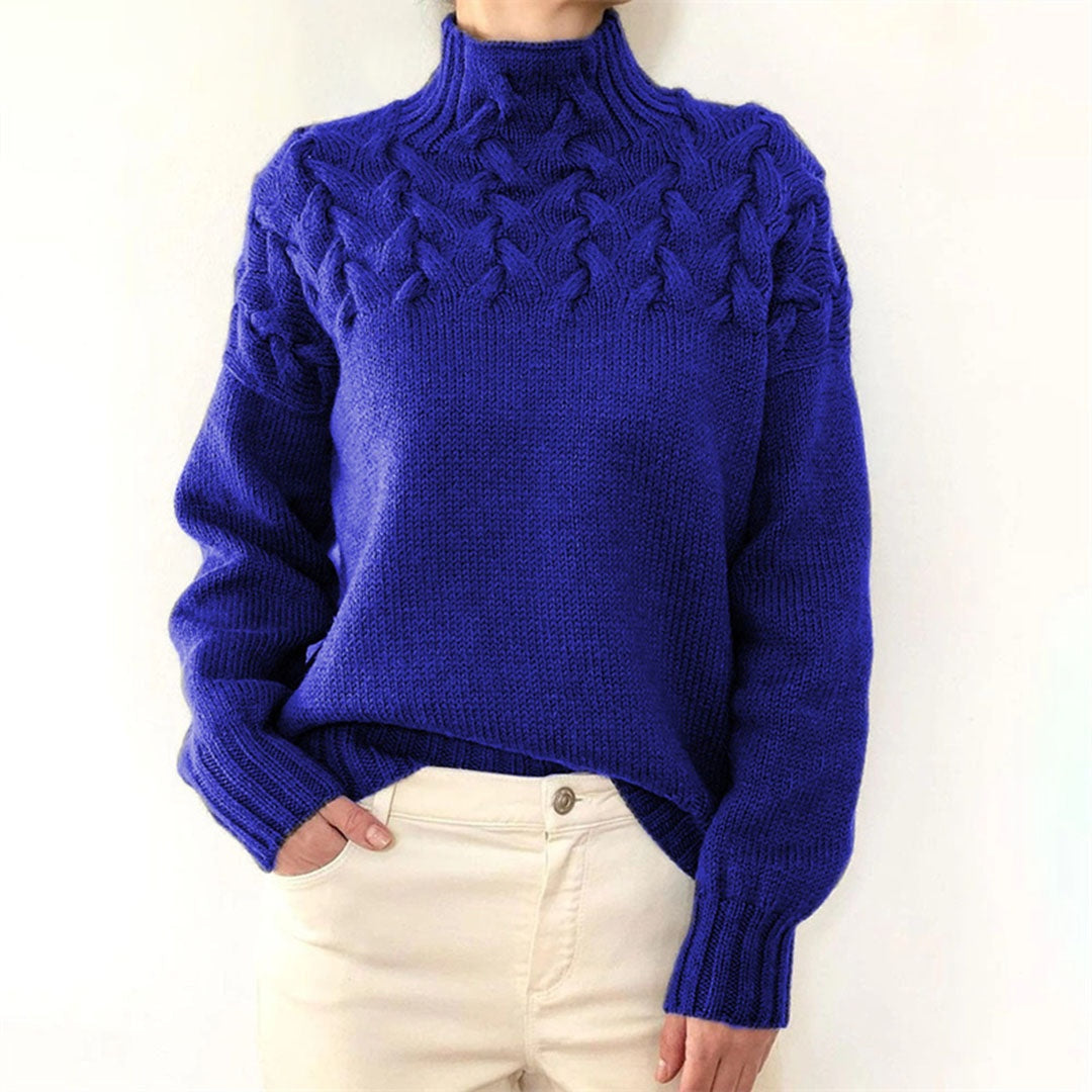 Jersey de Punto Trenzado Cuello Alto Manga Larga