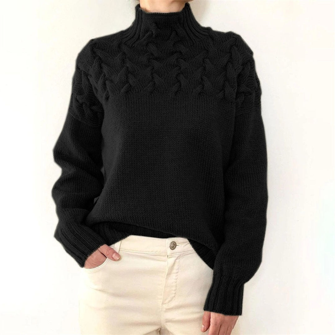 Jersey de Punto Trenzado Cuello Alto Manga Larga
