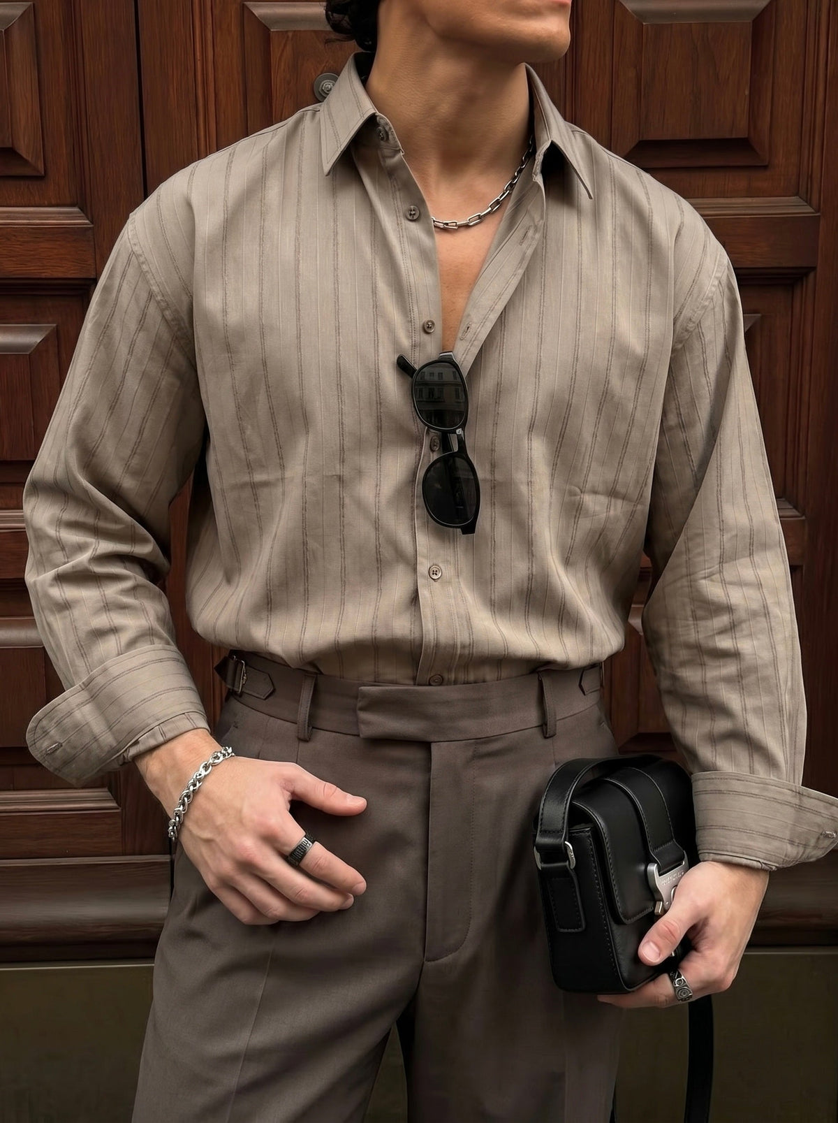 Camisa Rayas Finas Marrón
