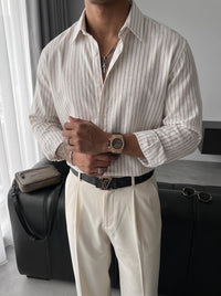 Camisa Oversize Rayas Crudo Camel