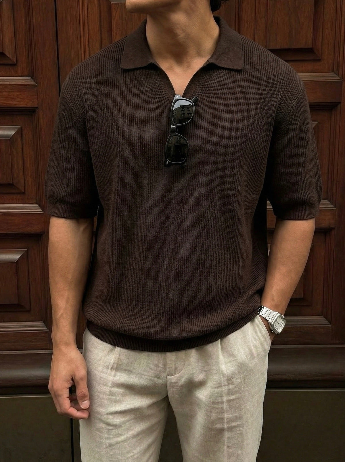 Camiseta Punto Fino Marrón Oscuro