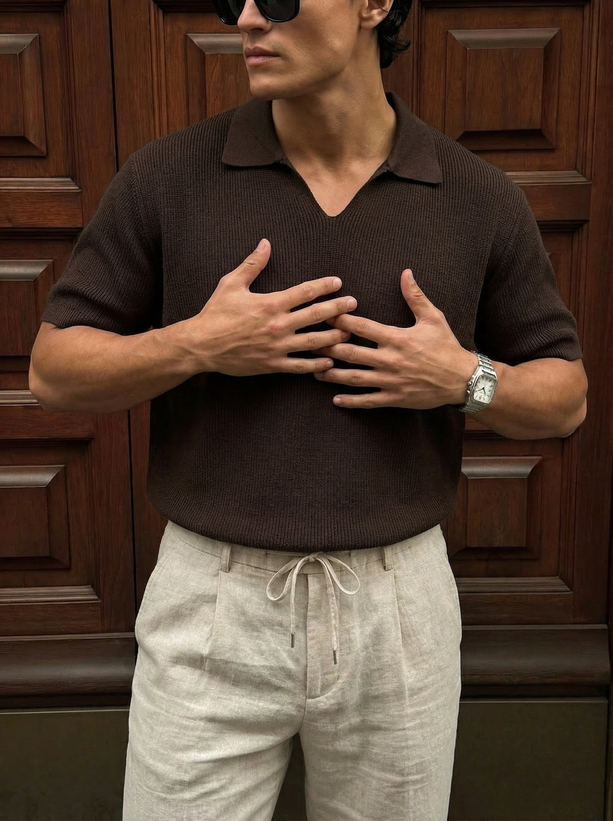 Camiseta Punto Fino Marrón Oscuro