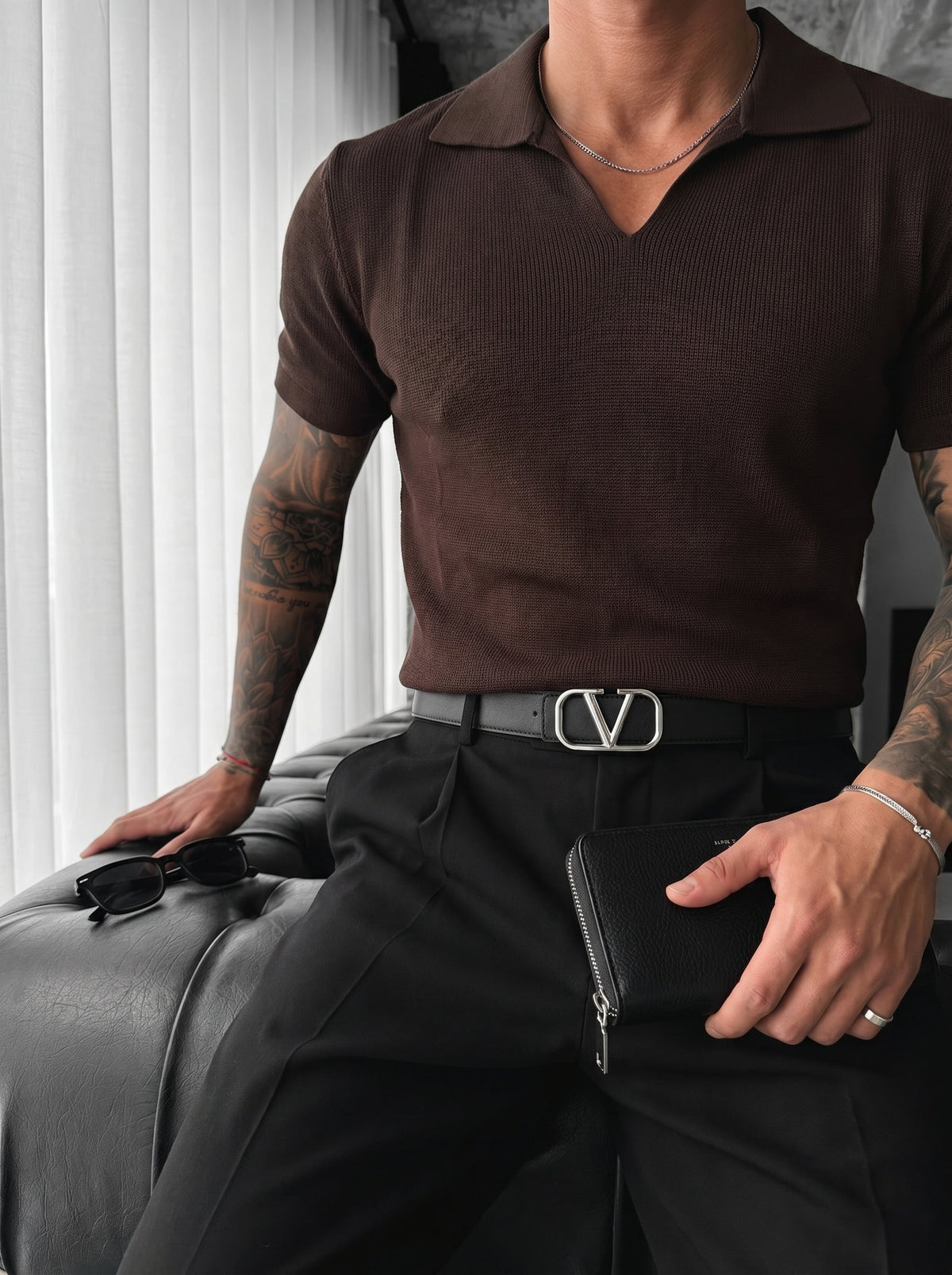 Camiseta Punto Fino Marrón Oscuro