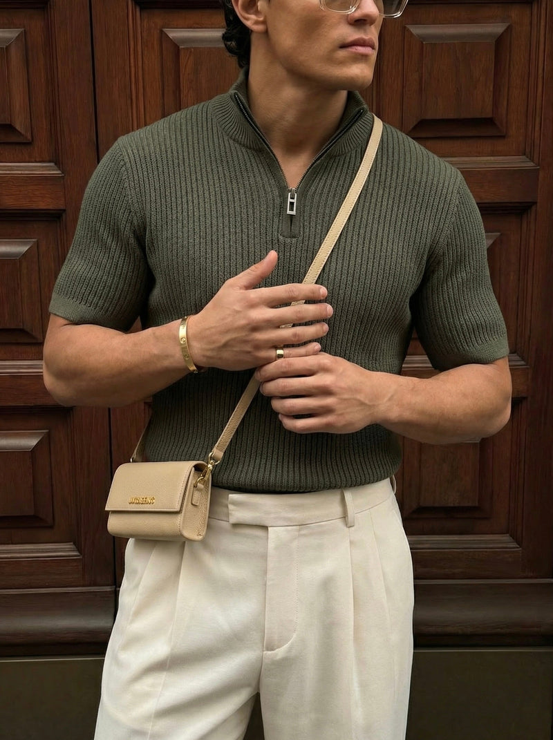 Camiseta Cuello Alto Cremallera Caqui