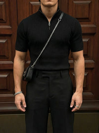 Camiseta Cuello Alto Cremallera Negra
