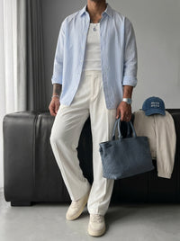 Camisa Oversize Rayas Azul Bebé