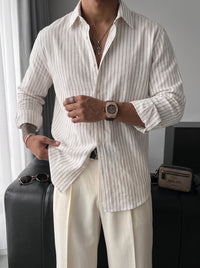 Camisa Oversize Rayas Crudo Camel