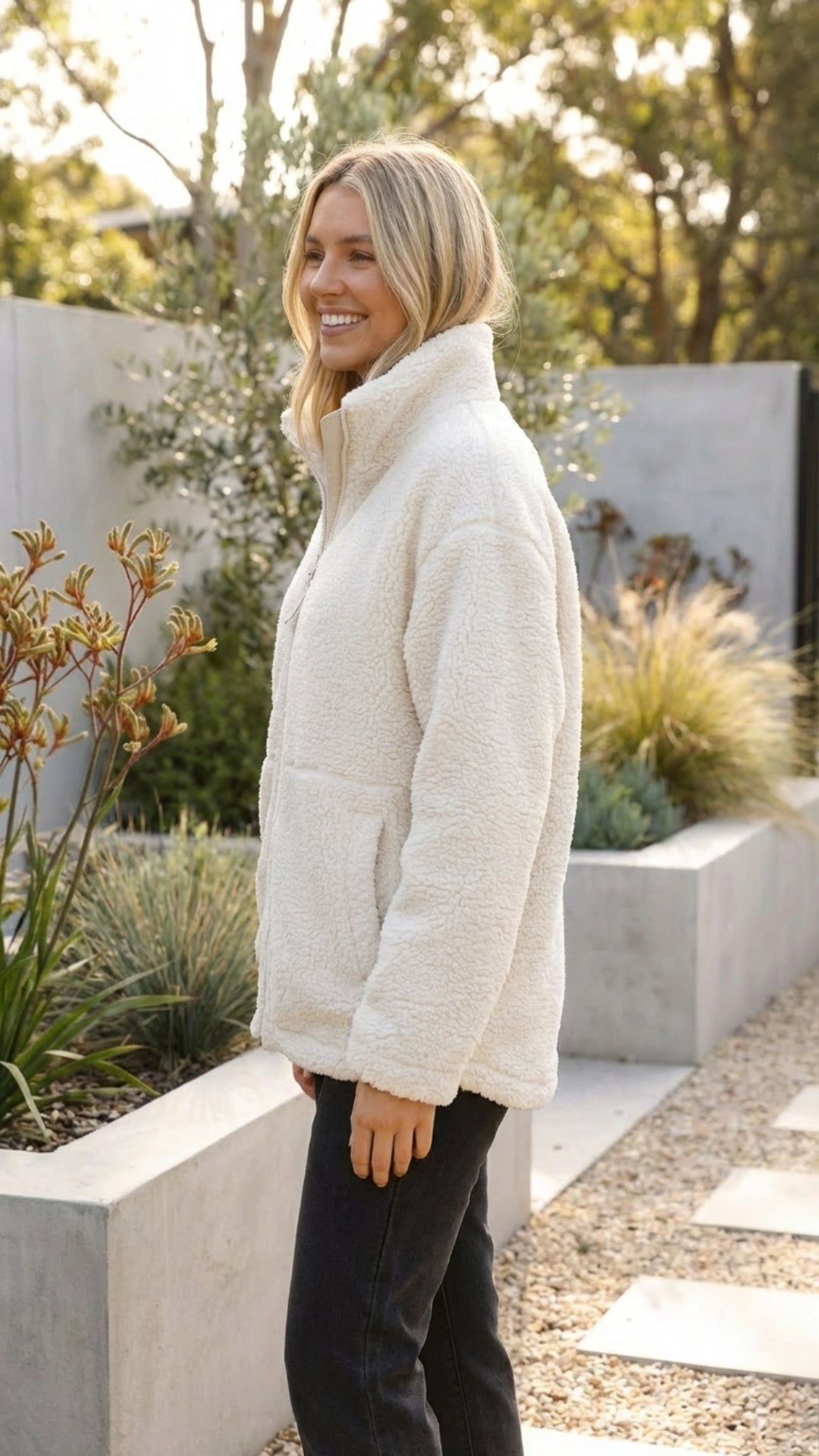 Chaqueta de Borreguito Oversize Cremallera Cuello Alto