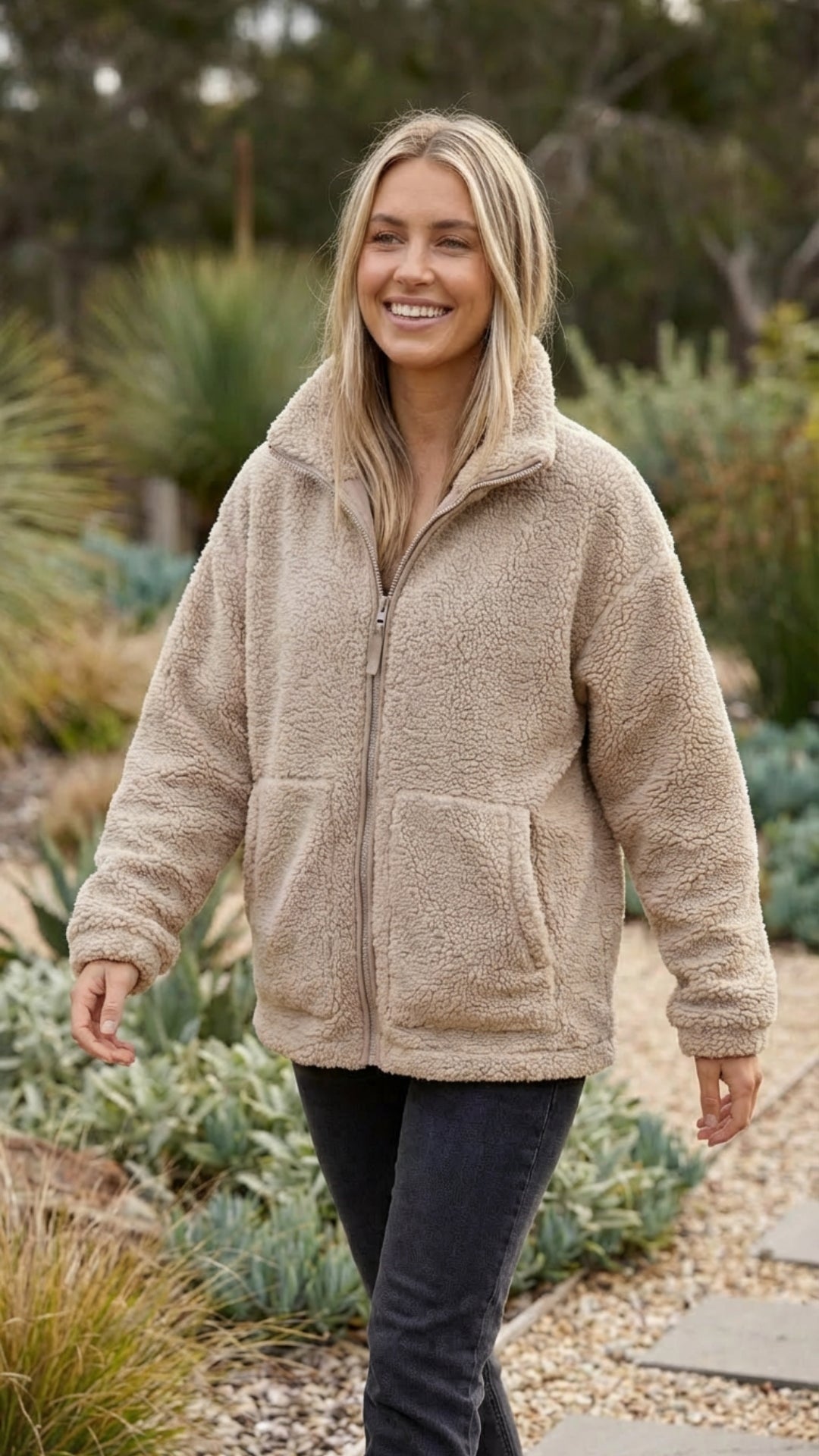 Chaqueta de Borreguito Oversize Cremallera Cuello Alto