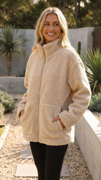 Chaqueta de Borreguito Oversize Cremallera Cuello Alto