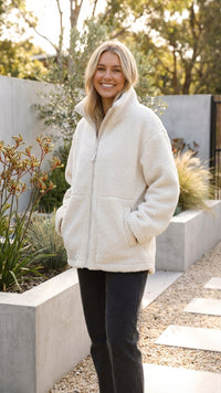 Chaqueta de Borreguito Oversize Cremallera Cuello Alto