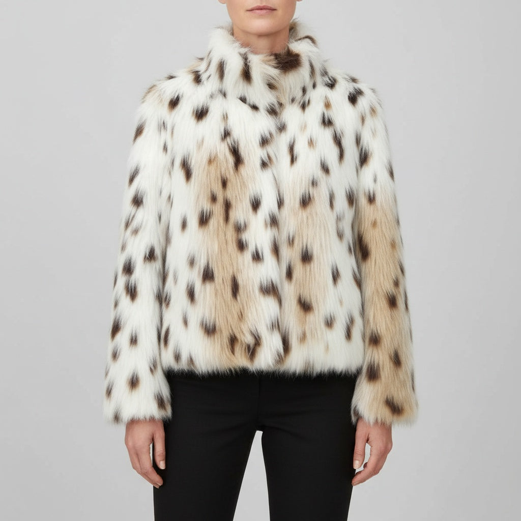 Chaqueta de Pelo Sintético Estampado Animal Corta