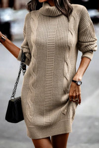 Vestido Midi de Punto Cuello Alto Manga Larga