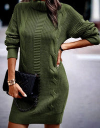 Vestido Midi de Punto Cuello Alto Manga Larga
