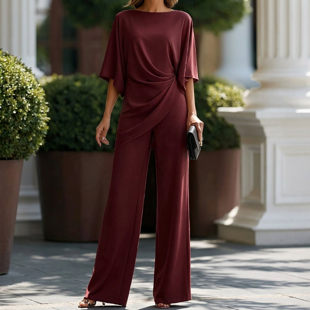 Conjunto Blusa Drapeada y Pantalón Ancho